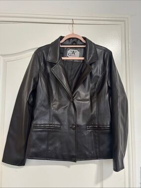 Milano Women's Real Leather Notch-Lapel Blazer